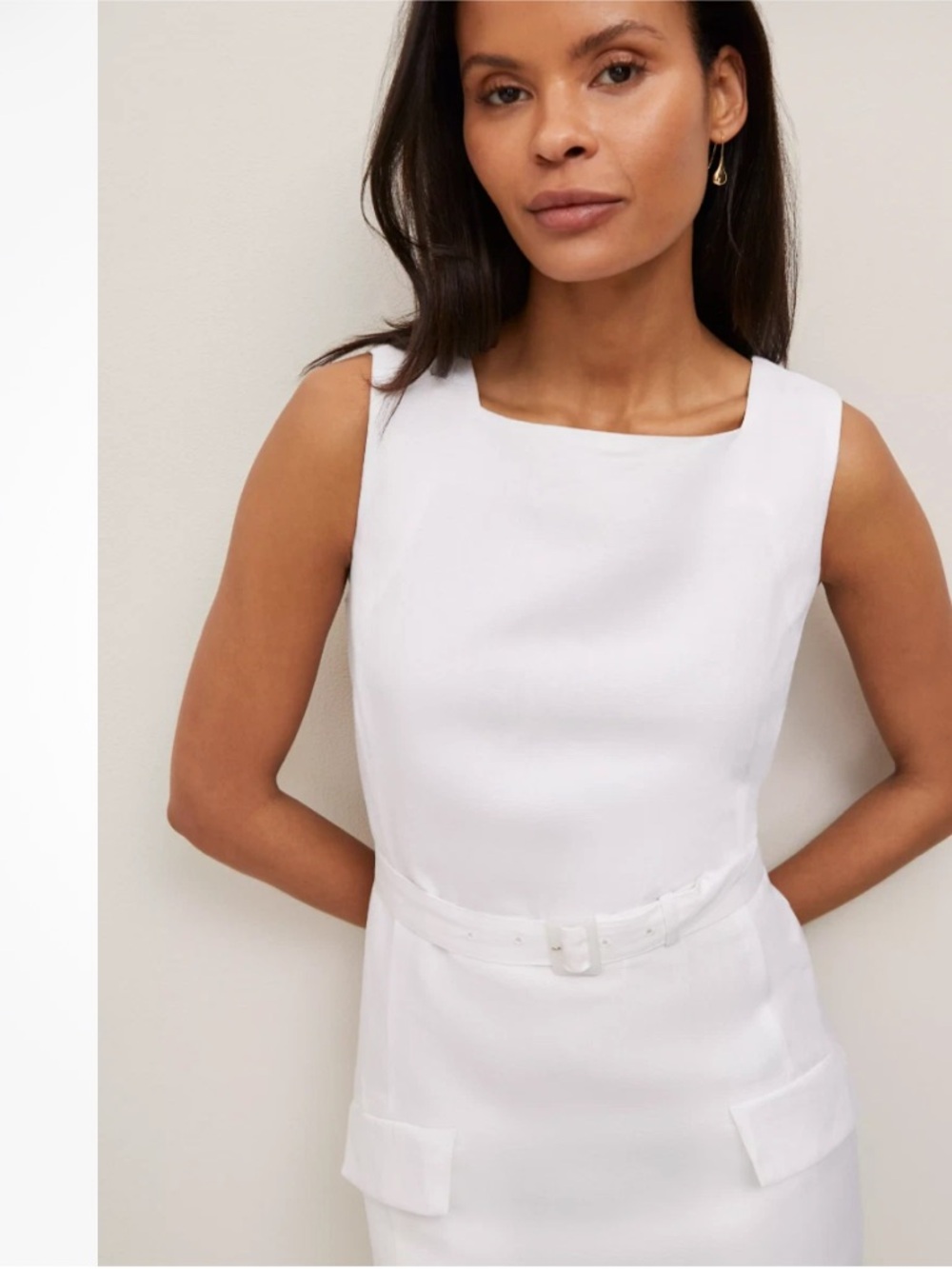 NWT Ann Taylor White Linen Blend Sheath Belt dress women size 10 - Picture 2 of 7